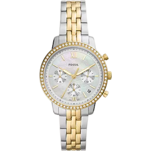 Fossil Neutra Chronograph Two Tone Stainless Steel White Mother Of Pearl Dial Quartz ES5216 Women&#39;s Watch