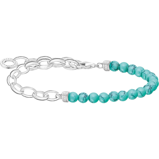 Thomas Sabo Charm bracelet with turquoise beads silver turquoise A2098-404-17-L17 - silver-coloured/turquoise - 17 cm