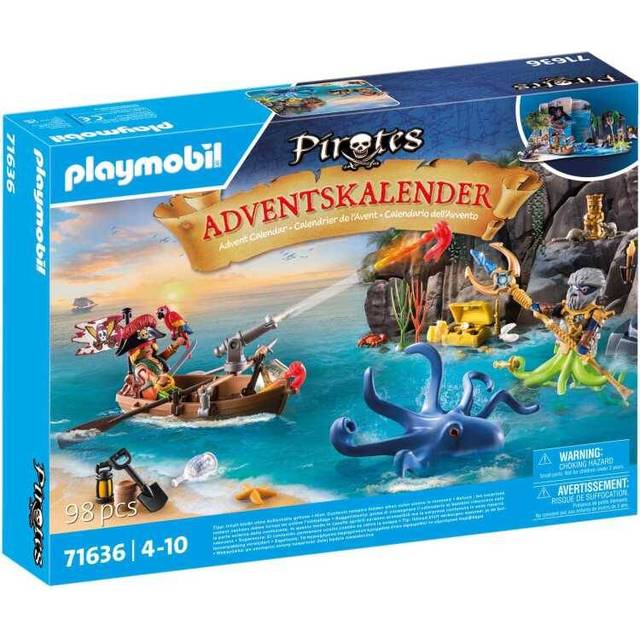 PLAYMOBIL Pirates 71636 adventskalender: pirater, 24 överraskningar, inklusive två figurer och en jätte bläckfisk, adventskalender 2024, magiska leksaker för pojkar och flickor från 4 år
