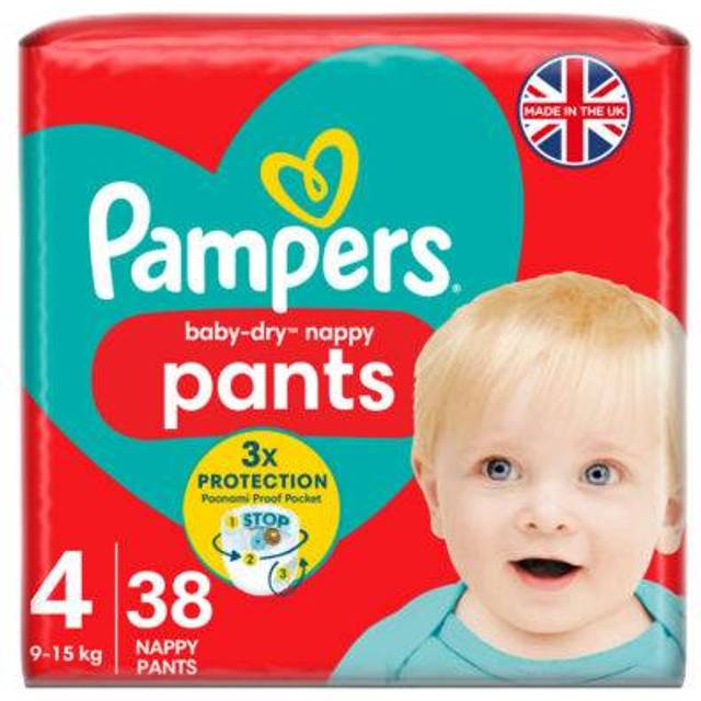 Pampers Baby-Dry Nappy Pants Size 4, 38 Nappies, 9kg-15kg, Essential Pack