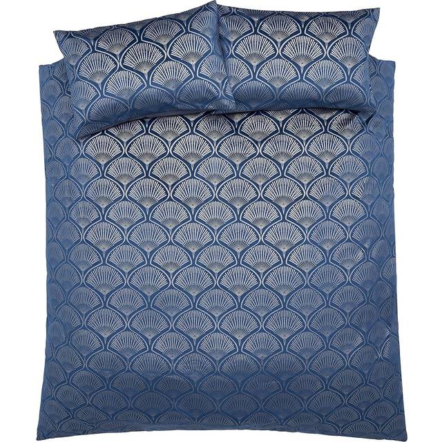 Catherine Lansfield Art Deco Pearl Duvet Cover Bedding Set Navy Blue