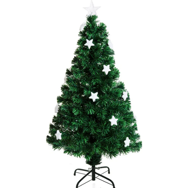 Homcom 4FT Prelit Artificial Christmas Tree Fibre Optic Star LED Light with LED Light for Indoor Party
