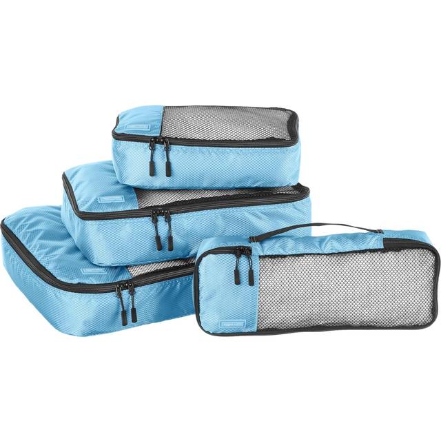 Amazon Basics Packing Cubes for Suitcases, Travel Organisers, Zipper, 4-Piece Set Bags, Large/Medium/Small/Slim, Sky Blue