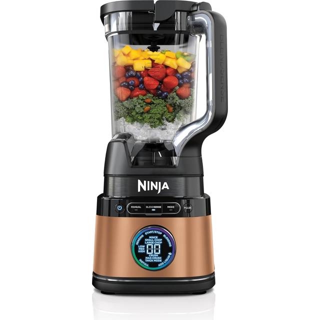 Ninja 2-i-1 Detect Power Mixer Pro och enportion, 1 200 W mixer med 2 l tillbringare, 1 x 680 ml bäg, blanda smoothies, hacka grönsaker och mixa frysta drycker, svart & koppar, TB301EUCP