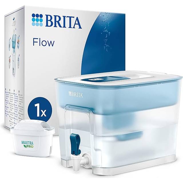 BRITA Flow Vattenfilter XXL (8,2 l) inkl. 1 x MAXTRA PRO All-in-1 patron – kylskåpsdryckesdispenser med kran och stor kapacitet – minskning av kalk, klor, bly och koppar i dricksvattnet