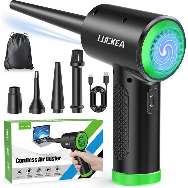 LUCKEA Elektrisk dammblåsare med tryckluftsspray för datorrengöring - 3-växlad dammblåsare med tryckluftsspray och LED-lampa, för tangentbordsrengöring, bärbar dator, soffa, bil, kontorsutrustning