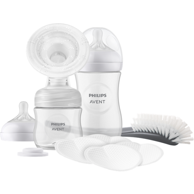 Philips Avent manuell bröstpump, presentförpackning – enkel bröstpump, nappflaskor på 260 ml och 125 ml, BPA-fri, 4 amningskupor för engångsbruk (modell SCD430/60)