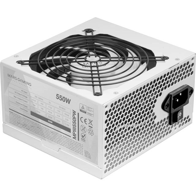 Mars Gaming MPIII550P, PC ATX Nätaggregat 550W, 5 Års Garanti, 85% Effektivitet, Digitalt APFC-System, FDB Fläkt 120mm AI-RPM, DC-DC och SMD Teknologier, Extra Långa Platta Kablar, Vit