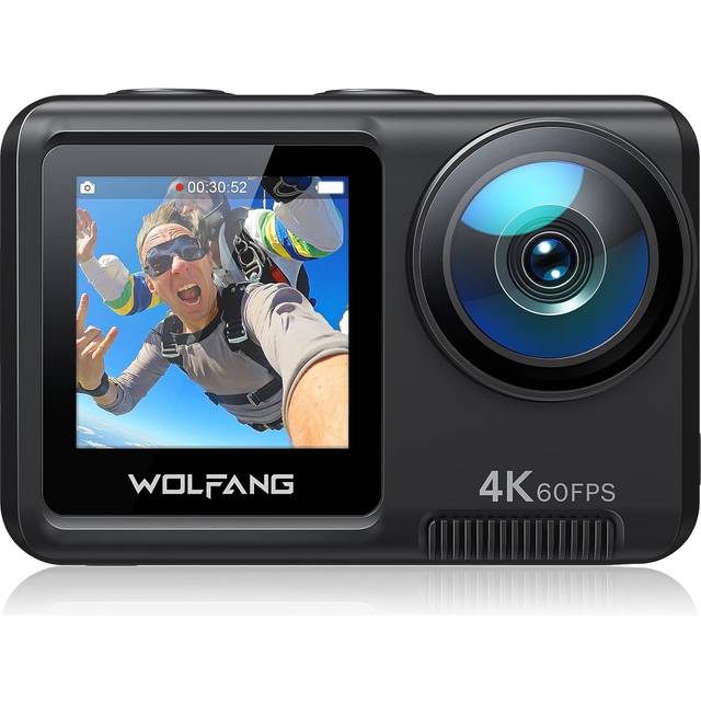 WOLFANG GA420 Dual Screen Action Camera 4K 60FPS 24MP Touchscreen Underwater Camera, 10M Body Waterproof/40M Waterproof Helmet Bike Camera with EIS,