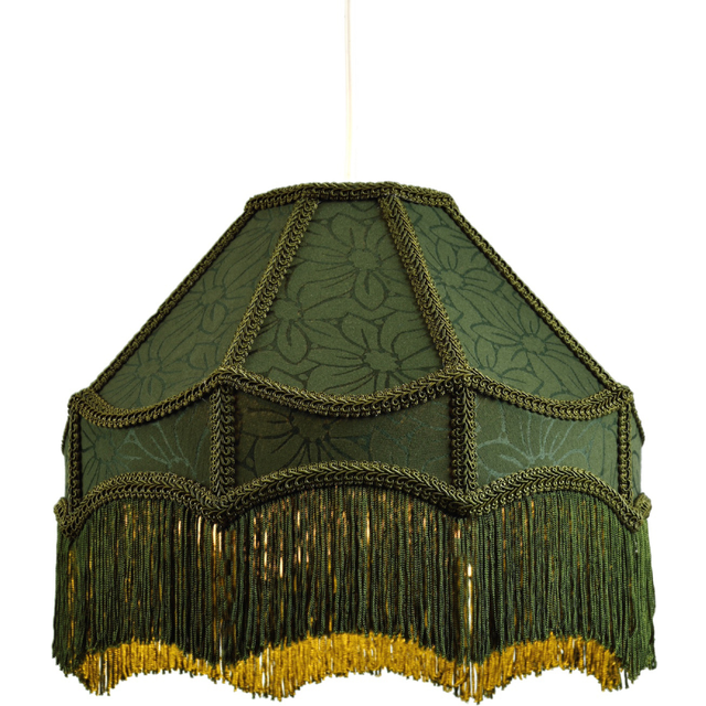 Classic Forest Green Floral Jacquard Victorian Empire Pendant Shade - Light Green - 12 inches