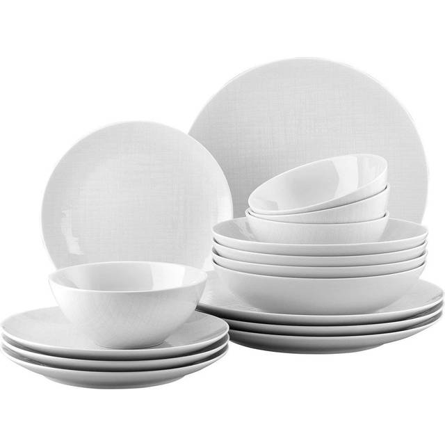 Mesh Vit 16 delar Middagsset med Frukostskålar