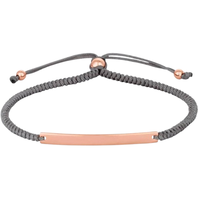 Simply Silver 14ct Rose Gold Plated Sterling Silver 925 Bar On A Grey Cord Toggle Bracelet - Personalise By Engraving
