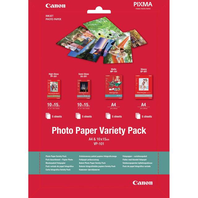 Canon VP-101 Photo Paper Variety Pack 4x6â and A4 - 20 Sheets (OSFA)