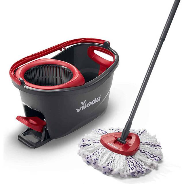 Vileda Turbo Microfibre Mop and Bucket Set, Spin Mop for Cleaning Floors, Set of 1x Mop and 1x Bucket, Eco Packaging