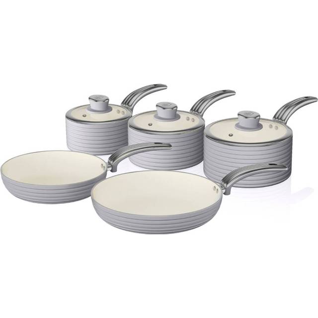 Swan SWPS5020 Retro Aluminium Pan Set with Glass Lid, Non-Stick Ceramic Coating - Grey (8)