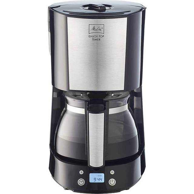 Melitta 1017-11 Enjoy Top filterkaffebryggare med glaskanna, timerfunktion och patenterad aromselector, automatisk slutavstängning, rostfritt stål, 1,2 liter, svart