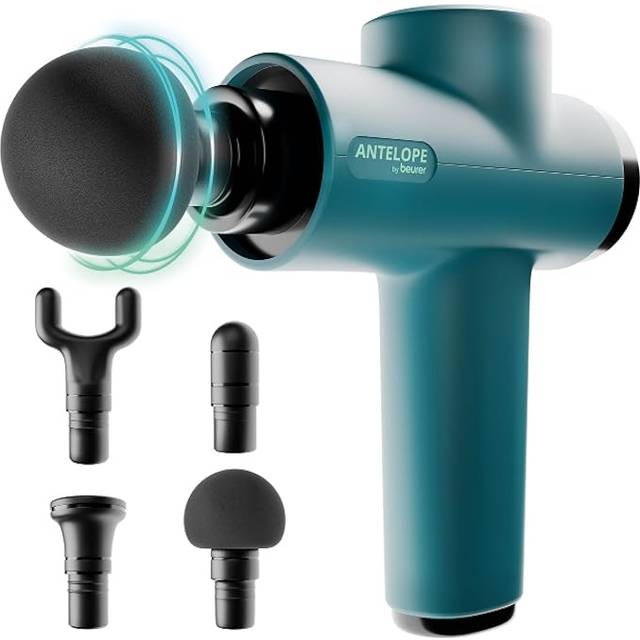 Antelope Boom Massagepistol, Kompakt Massagepistol Med Fyra Tillbehör, Avslappning och Regenerering, Kraftfull Triggerpunktmassage, Muskelmassageapparat med Fem Intensitetsnivåer och Batteri