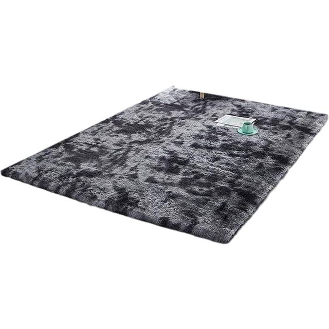 Matta med hög lugg, vardagsrumsmatta, hög lugg, 160 x 230 cm, mattor för vardagsrum, fluffig, hög lugg, sovrum, sängbord, utomhusmatta svart med mönster