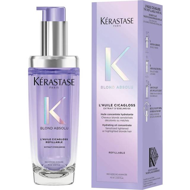 Kérastase Blond Absolu l'Huile Cicagloss, stärkande vårdolja för blont eller blont hår, reparerande och stabiliserande hårvård med värmeskydd, påfyllningsbar flaska, 75 ml