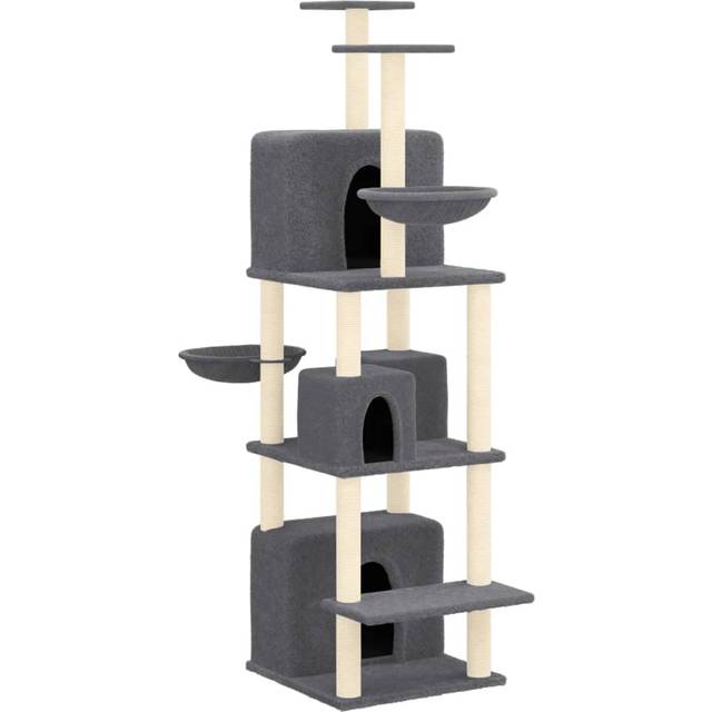 vidaXL Cat Tree with Sisal Scratching Posts Light Grey 180 cm, Grey