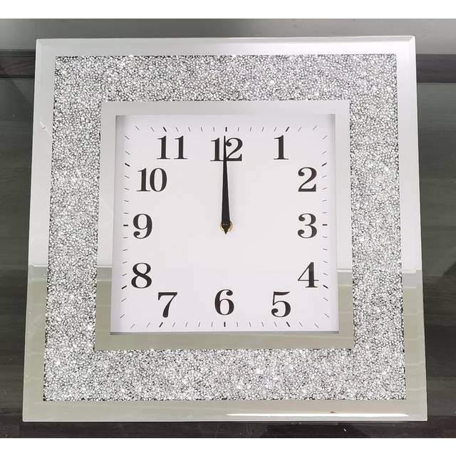 40X40Cm New English Number with Wall Clock Square Crushed Diamante