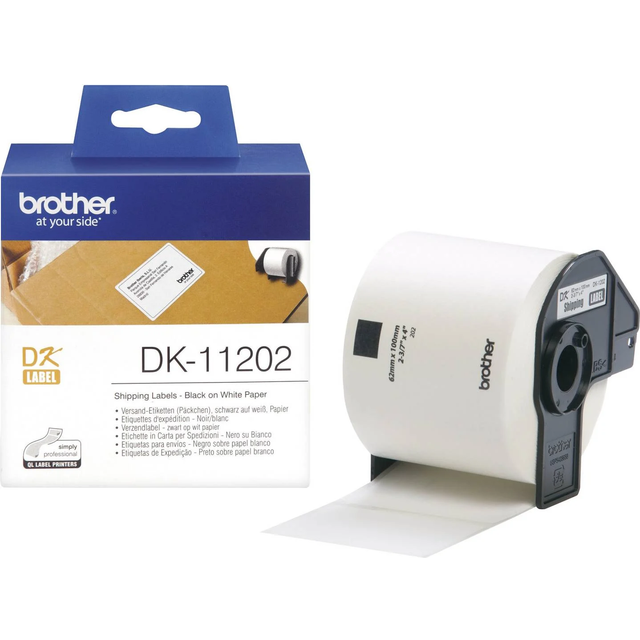 Brother QL Label Roll Authentic DK-11202 DK-11202 Adhesive Black on White 62 x 100 mm 300 Labels