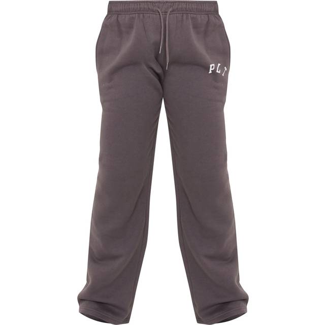 PRETTYLITTLETHING Charcoal Logo Oversized Wide Leg Joggers, Grey - M