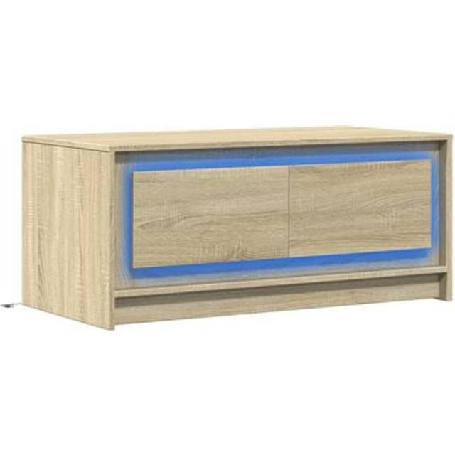 vidaXL Coffee Table with LED Lights Sonoma Oak Engineered Wood - Brown