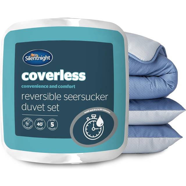 Silentnight Seersucker Coverless Duvet And Pillowcase Set - 10.5 Tog - Grey/Blue - Single - Black (Single)