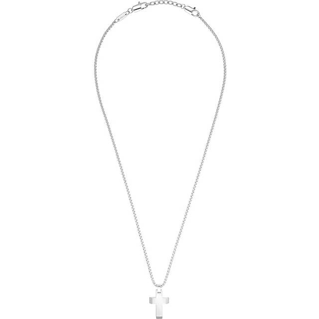 s.Oliver kedja med hänge rostfritt stål herrhalsband, 55+5 cm, silver, kors, Kommer i smyckespresentask, 2033914