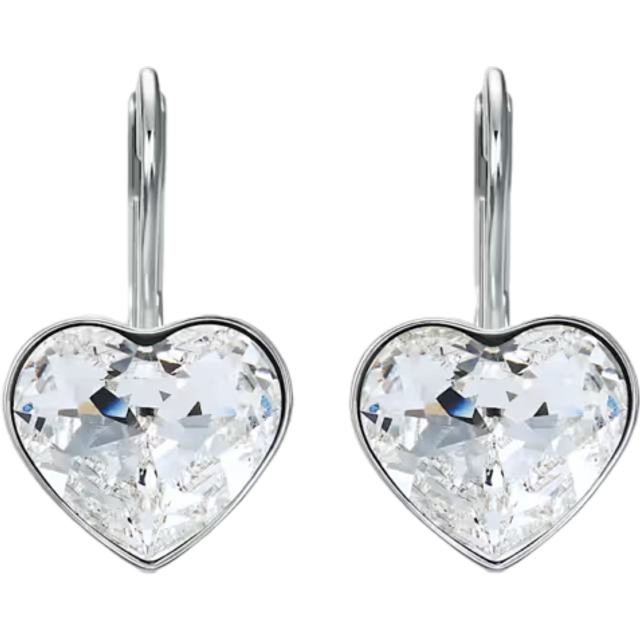 Bella drop earrings, Heart, White, Rhodium plated - OS