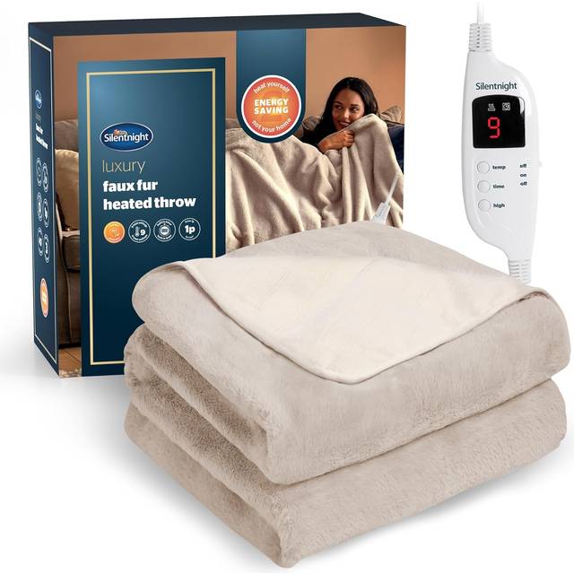 Silentnight Comfort Control Heated Throw Super-soft with 9 Settings Over Blanket - Natural (120cm W X 160cm L)