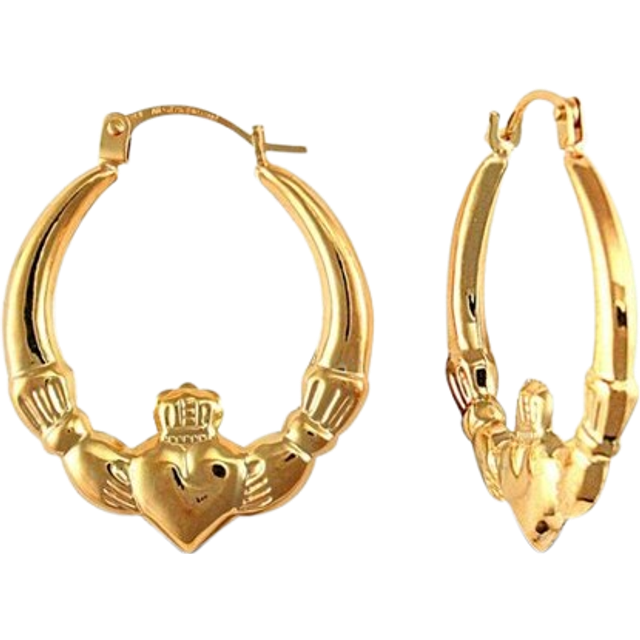 Jewelco London Ladies 9ct Yellow Gold Claddagh (Chladaigh) Creole Earrings - JER761