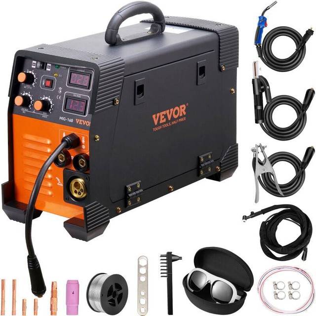 VEVOR MIG/MMA/LIFT TIG 3 in 1 Schwei&#xDF;ger&#xE4;t 50&#x2013;160A F&#xFC;lldrahtschwei&#xDF;en(0,8 mm & 1 mm) IGBT-Technologie 2,2&#x2013;12m/min Drahtgeschwindigkeit 5,6 kVA Nenneingangsleistung IP21S Schutzart