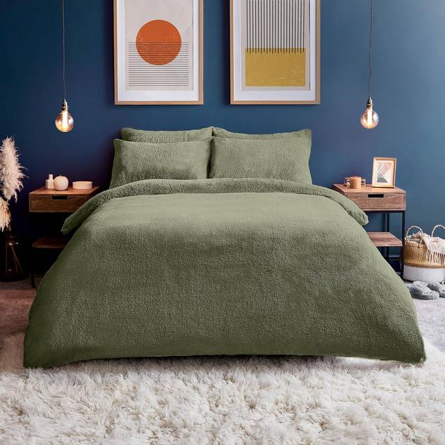 Silentnight Cosy Teddy Fleece Duvet Set - Green (Double - 2 Pillowcases (45 x 80 cm))