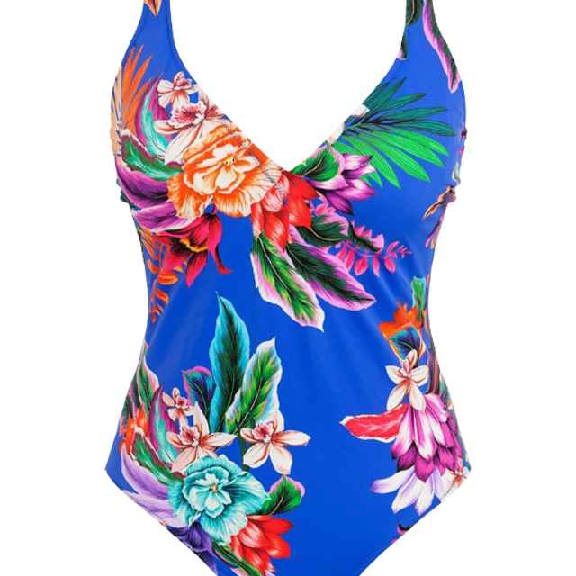 Blue Printed Halkidiki Plunge Swimsuit (38E)