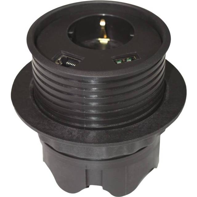 Powerdot Satellit PD12 - satellit, 1x CEE 7/4, RJ45, USB, svart