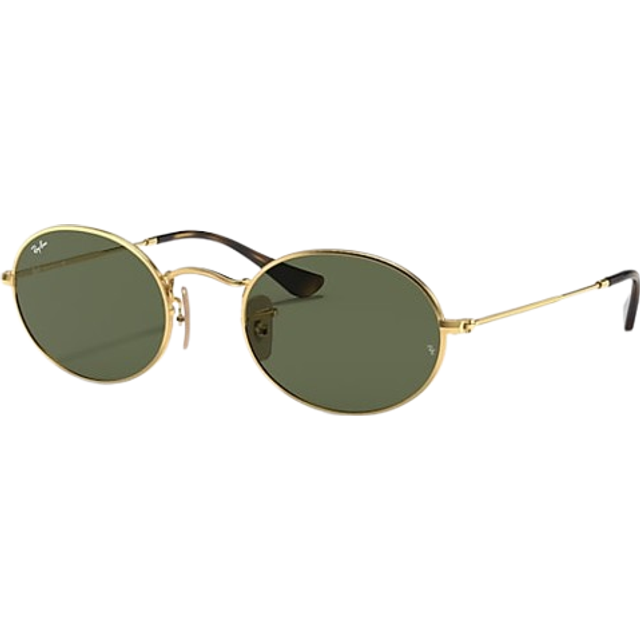 Ray - Ban Unisex RB3547N OVAL 001 Sunglasses Metal Gold Green G15 Round Normal