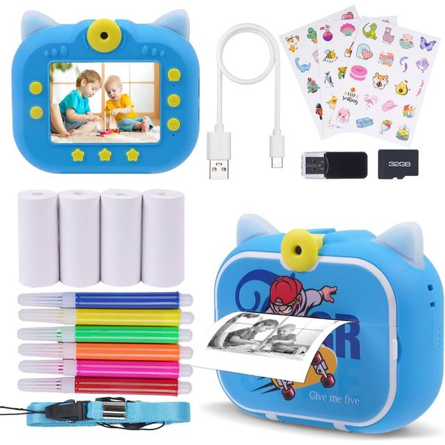 Instant Kids Camera (2nd Generation Skater). Digital photo and video camera. 48MP. 2,5k UHD. SD 32GB, 4 digital printing paper. Gift for children from