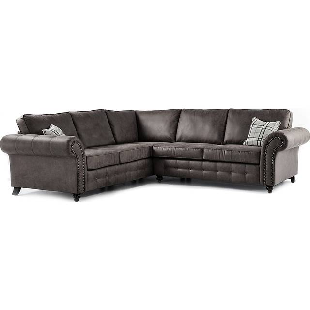 Oakland Corner Sofas (5 Seaters) Grey or Tan Leather Air L Shaped Chesterfield Suite - One Size