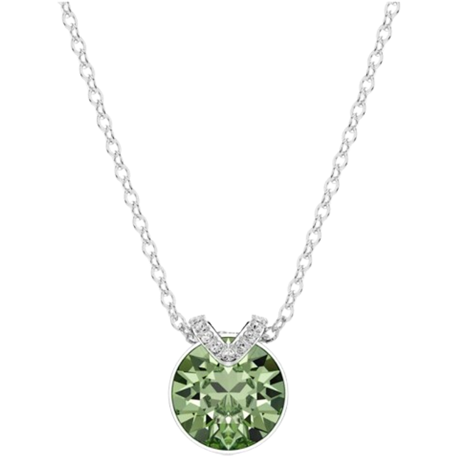 Bella V pendant, Round cut, Green, Rhodium plated - OS