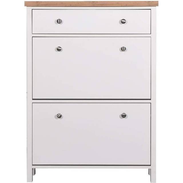 Astbury 3 Tier Shoe Cabinet Storage Cupboard Footwear Stand Rack Wooden White