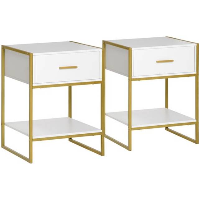 Homcom Modern Bedside Table Set Of 2 Side Table Shelf Drawer Bedroom, White