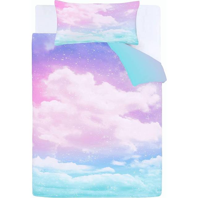 Ombre Rainbow Clouds Reversible Duvet Cover Set with Pillowcases Pastel - Pink (Double)