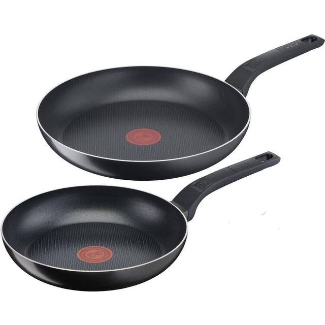 Tefal 2 Delar Stekpannor Set | EJ INDUKTION | 24/28 cm| Svart | Non-Stick Beläggning | Temperaturindikator Thermo-Signal | Easy Cook & Clean | B55590