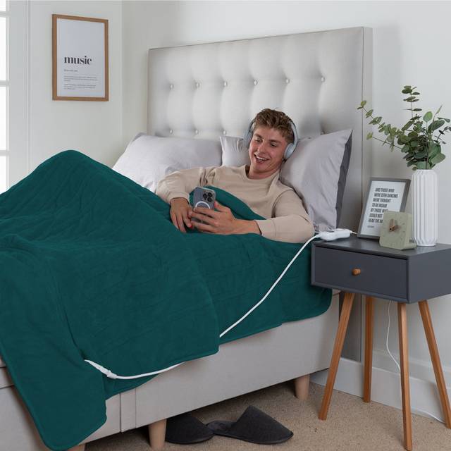 Comfy Hugs Electric Blanket Heated Throw - Teal - One Size