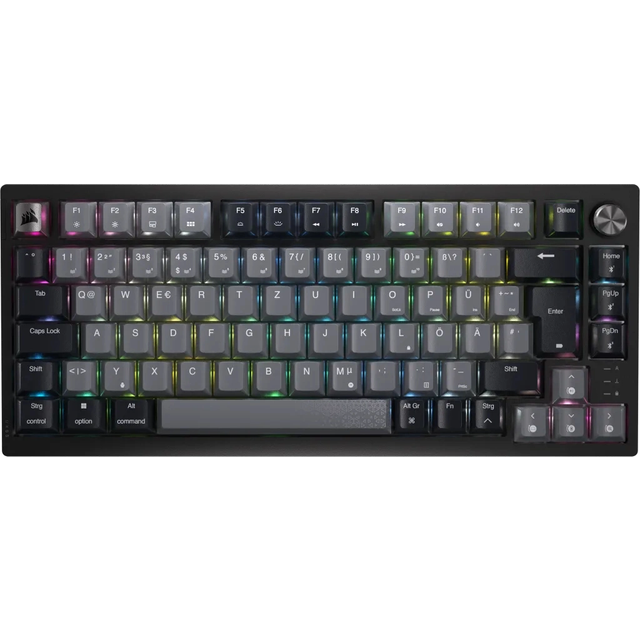 CORSAIR K65 Plus 75% RGB trådlöst mekaniskt gaming-tangentbord, Hot Swappable, 75% RGB – försmorda MLX röda linjära brytare – dubbla lager – PBT-tangentkåpor – Qwertz DE – svart