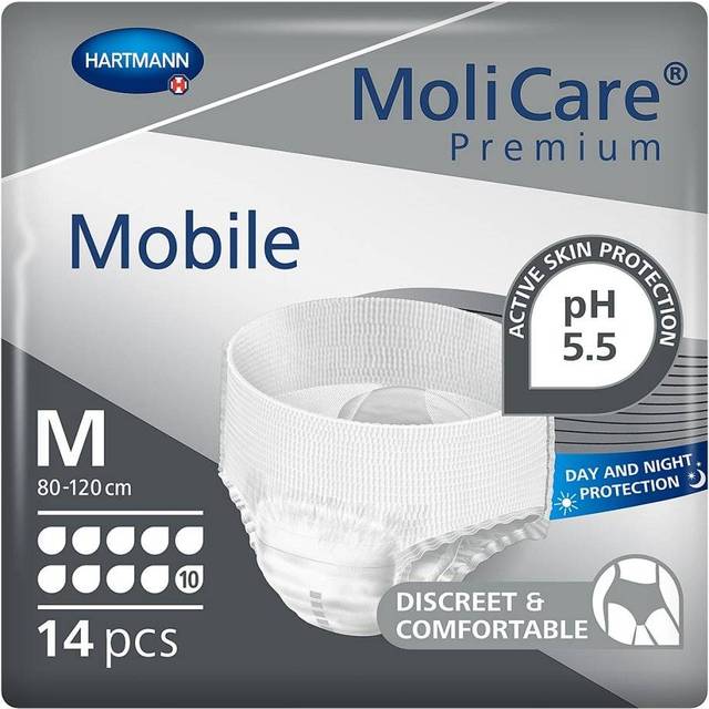MoliCare Premium mobila engångsbyxor: diskret användning vid inkontinens för kvinnor och män; 10 droppar, storlek M (80–120 cm höftomkrets), 14 stycken