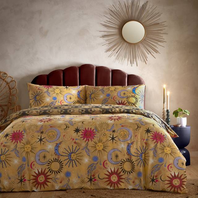 Furn Ethereal Star Reversible Duvet Cover and Pillowcase Set - Gold