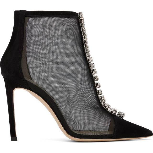 Jimmy Choo Black Bing 100 Boots - Black/Crystal - IT 39